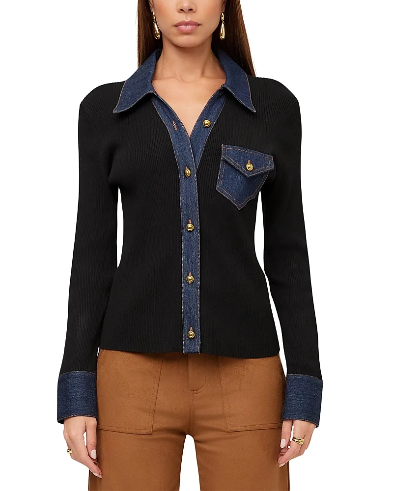 Denim Sweater Button Up Top by Fifteen Twenty