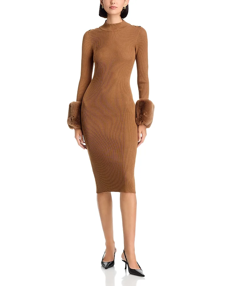 Savannah Faux Fur Cuff Midi Sweater Dress by Elie Tahari