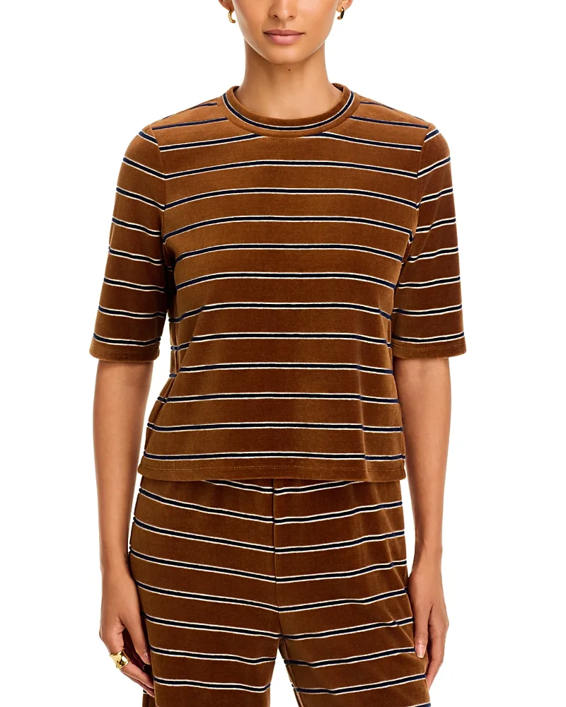 Xavier Striped Stretch Cotton Velour Top by Veronica Beard