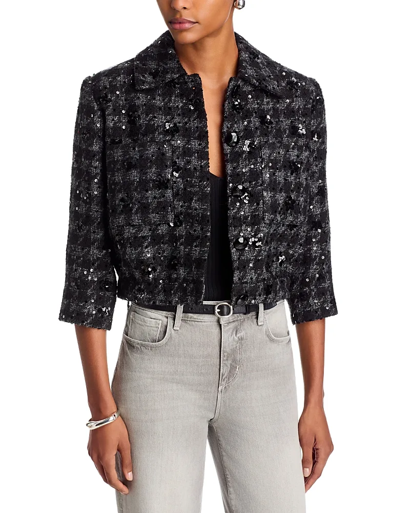 Jia Sequin Cropped Sleeve Jacket by L'AGENCE