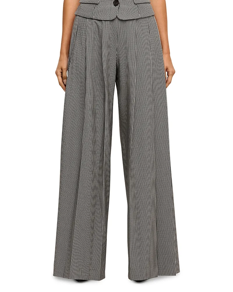 Nova Houndstooth Pleated Wide Leg Pants by L'AGENCE