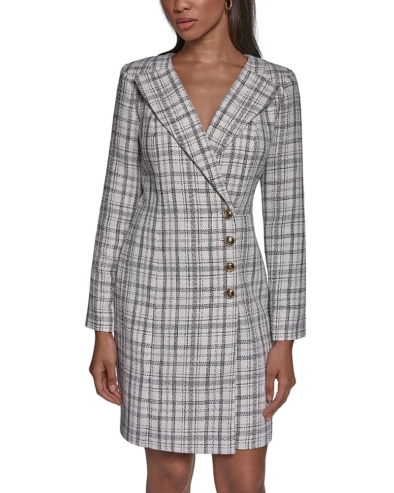 Paris Plaid Tweed Wrap Blazer Dress by Karl Lagerfeld