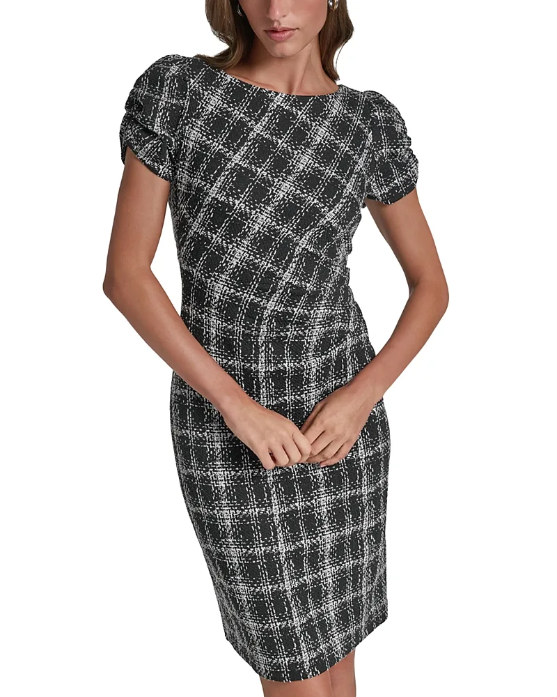 Paris Textured Plaid Sheath Dress