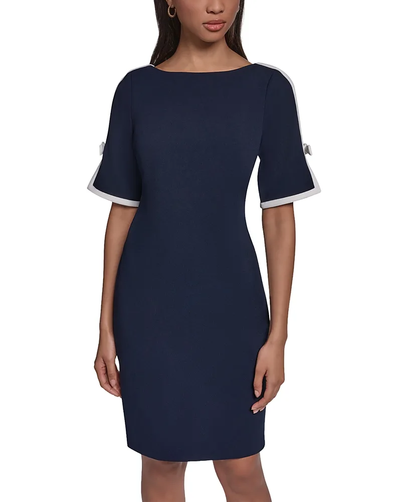 Paris Contrast Trim Bow Sleeve Sheath Dress by Karl Lagerfeld