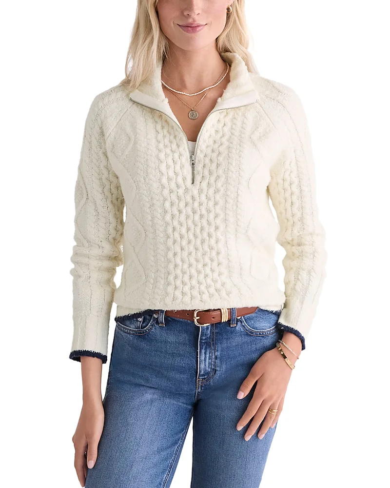 Bobble Cotton Blend Half Zip Cable Knit Sweater by Vineyard Vines