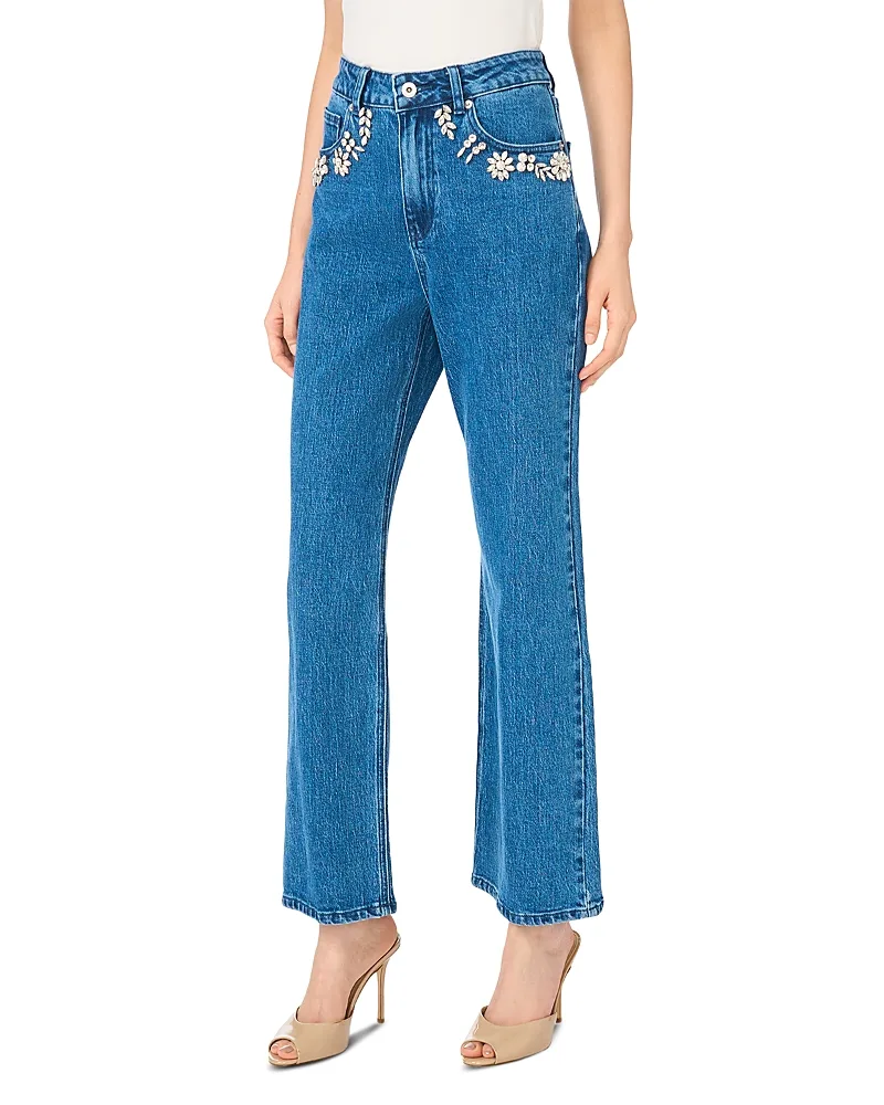 High Rise Embellished Pocket Straight Leg Jeans by CeCe