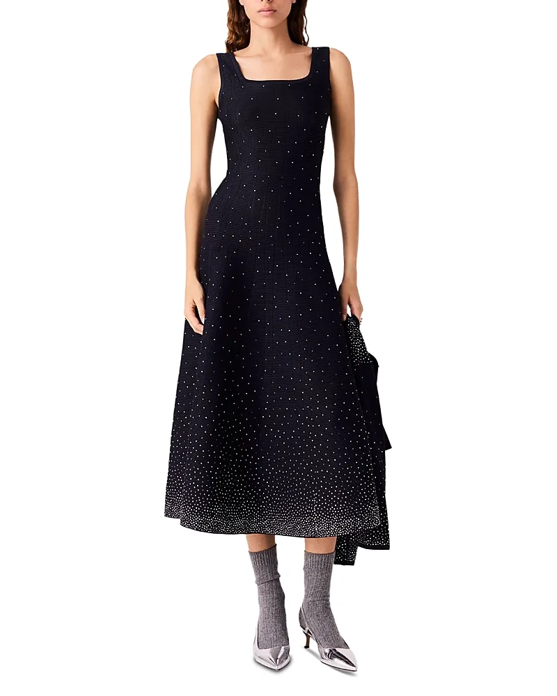 Embellished Knit Fit-and-Flare Maxi Dress by Maje