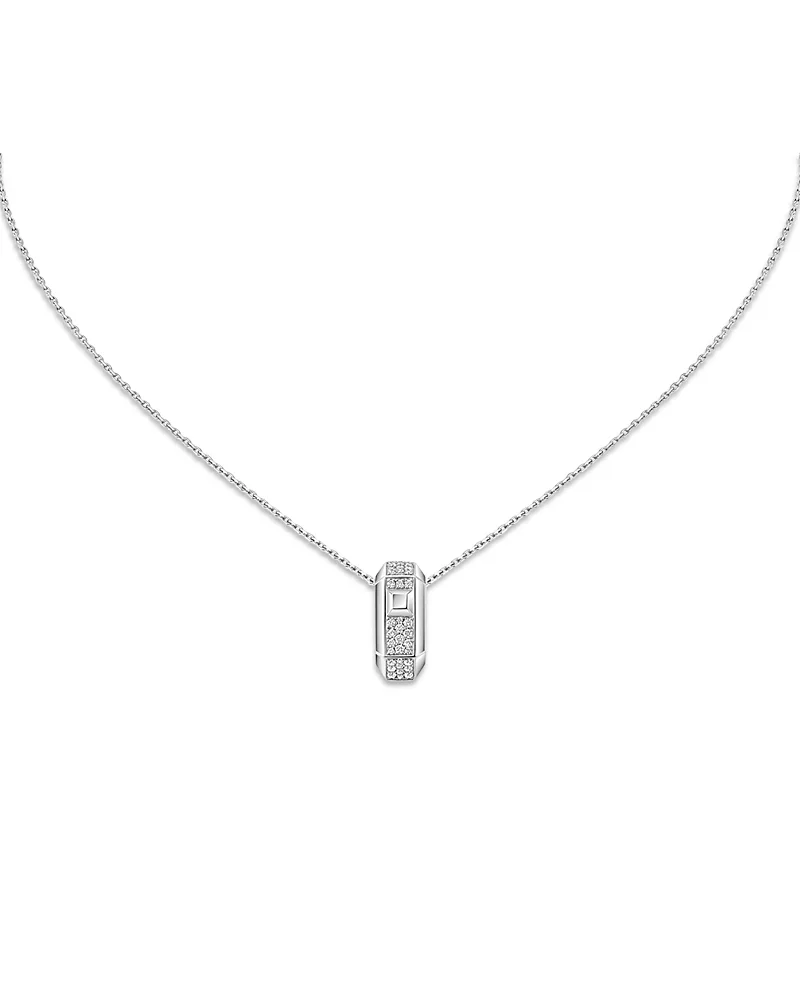 18K White Gold Moderniste Diamond Pave Hexagon Pendant Necklace, 0.15 Tcw