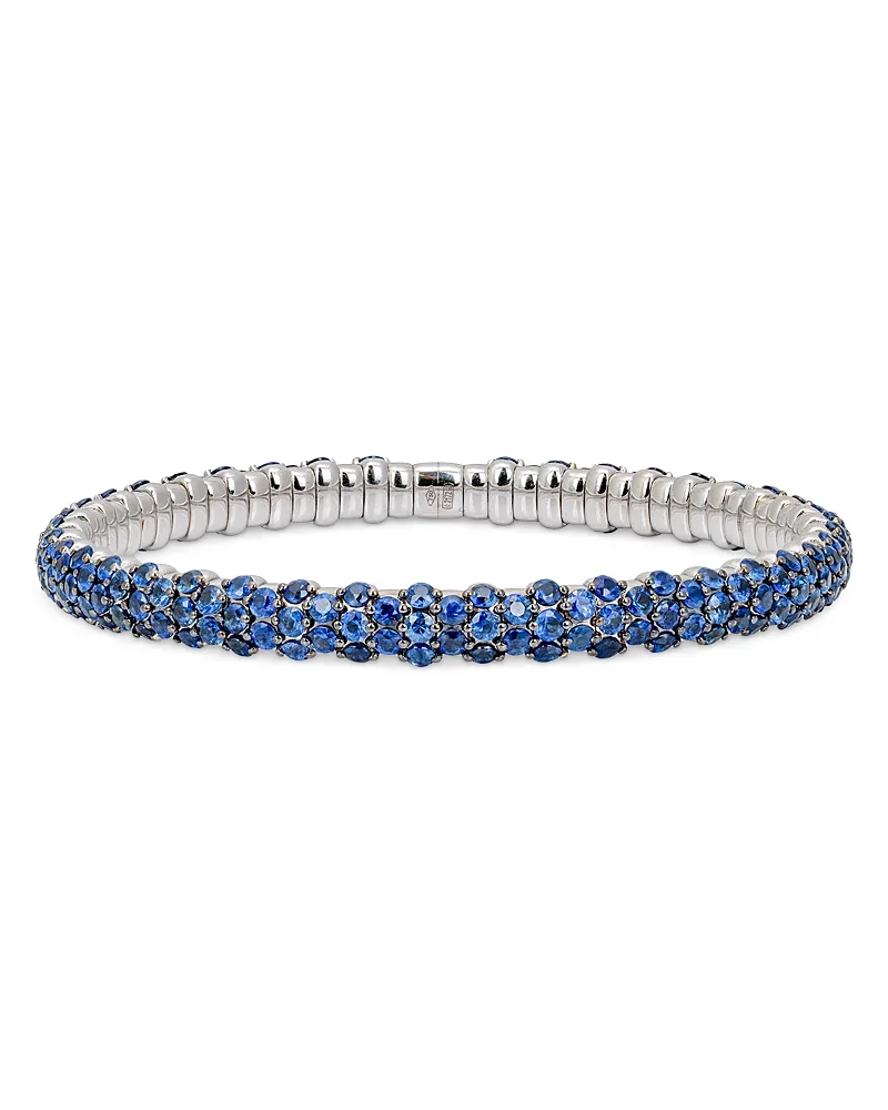 18K White Gold Stretch Blue Sapphire Bangle Bracelet by Zydo