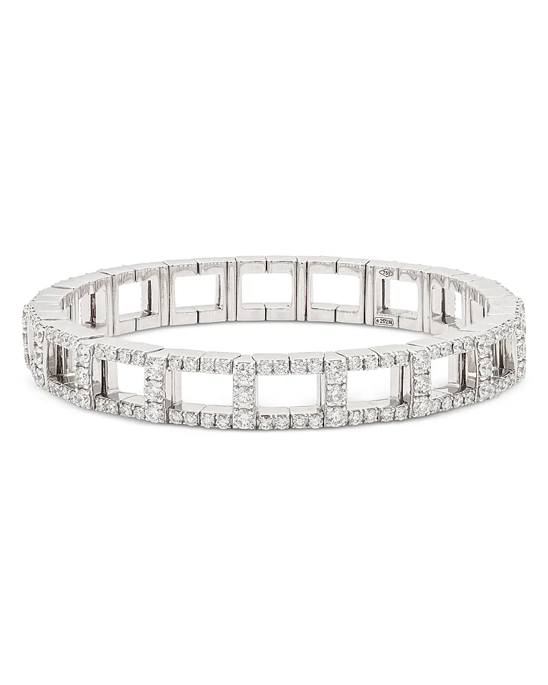 18K White Gold Stretch Diamond Square Link Stretch Bangle Bracelet, 4.36 Tcw by Zydo