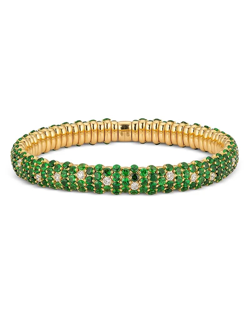 18K Yellow Gold Stretch Tsavorite & Diamond Bangle Bracelet by Zydo