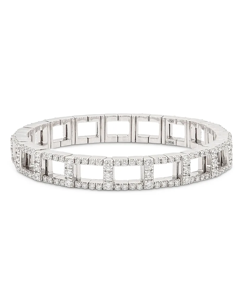 18K White Gold Stretch Diamond Square Link Stretch Bangle Bracelet, 4.37 Tcw by Zydo