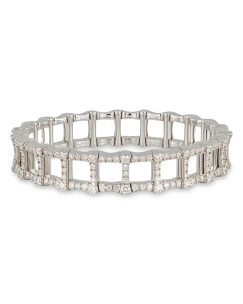 18K White Gold Stretch Diamond Bamboo Inspired Link Stretch Bangle Bracelet, 4.76 Tcw by Zydo