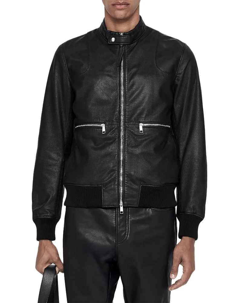 Miro Leather Perforated Bomber Jacket by AllSaints