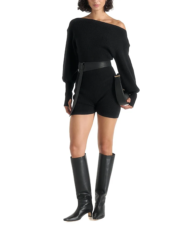 Raya Off Shoulder Knitted Playsuit with Belt by Maniere De Voir