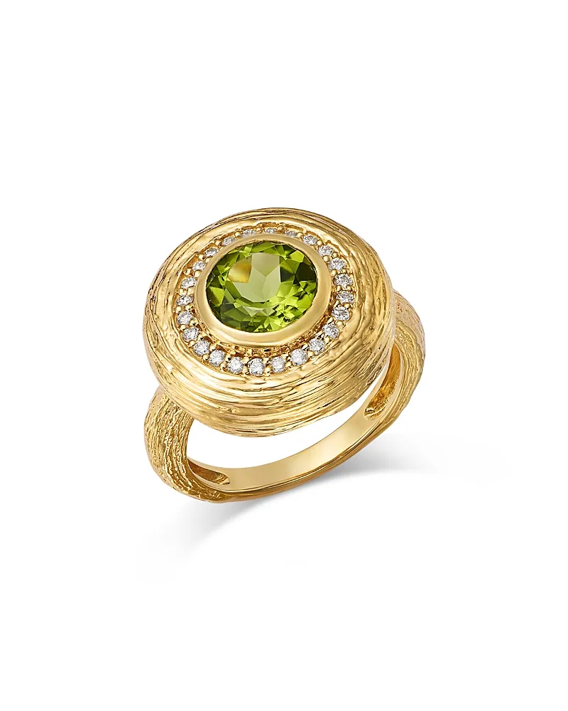 Diamond & Peridot Textured Bezel Ring in 14K Yellow Gold, 0.24 Tcw by Bloomingdales Fine Collection