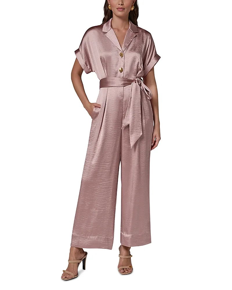 Collared Wide Leg Satin Jumpsuit by Donna Karan New York