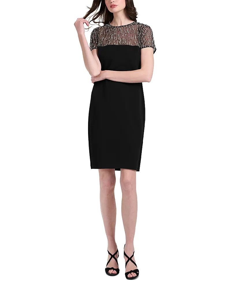 Crystal Illusion Stretch Crepe Mini Dress