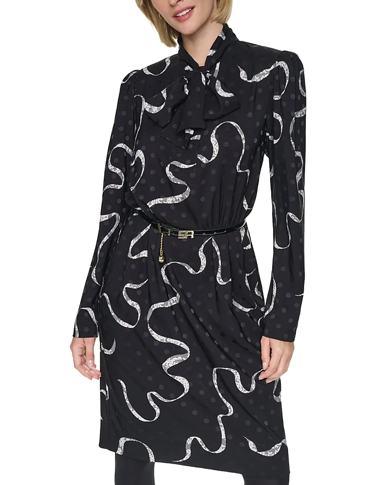 Bow Tie Long Sleeve Knee Length Dress by Sonia Rykiel