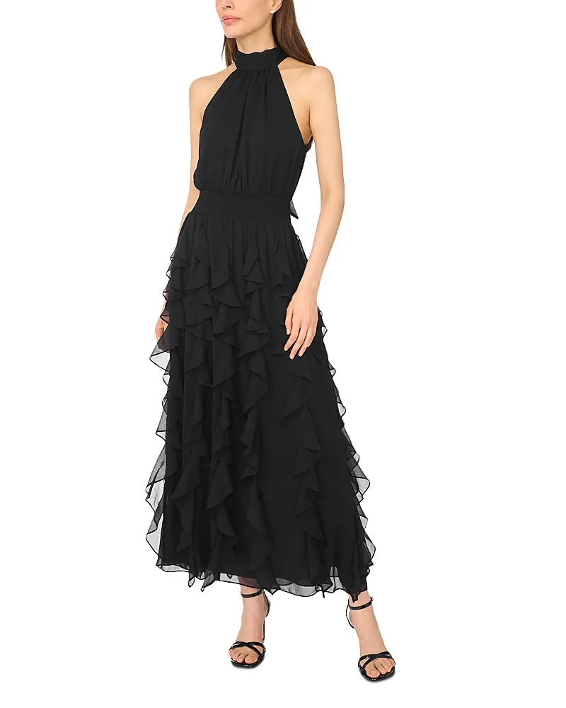 Halter Cascading Ruffle Maxi Dress by CeCe