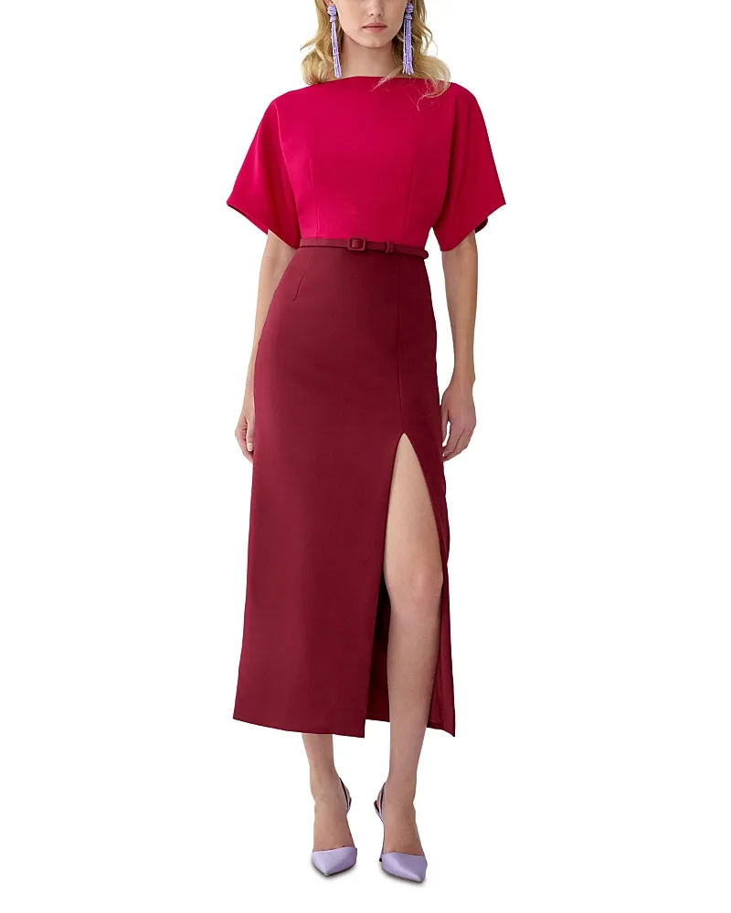 Boat Neck Belted Midi Dress by Carolina Herrera