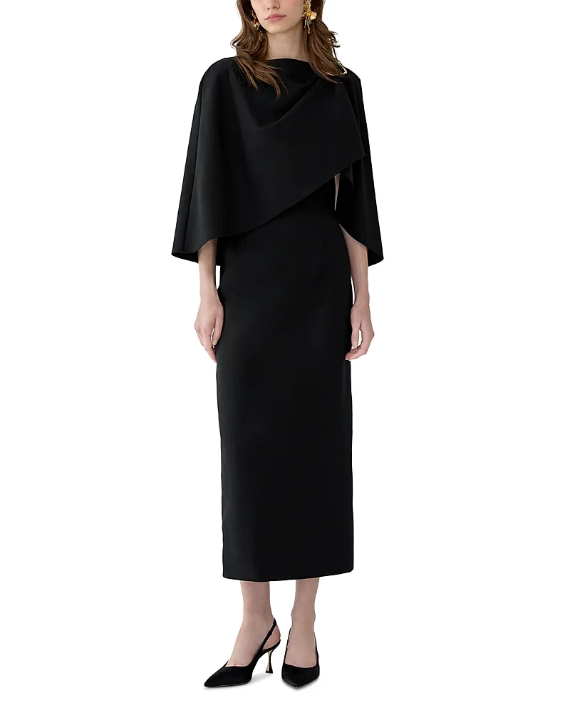 Cape Sleeve Boat Neck Midi Dress