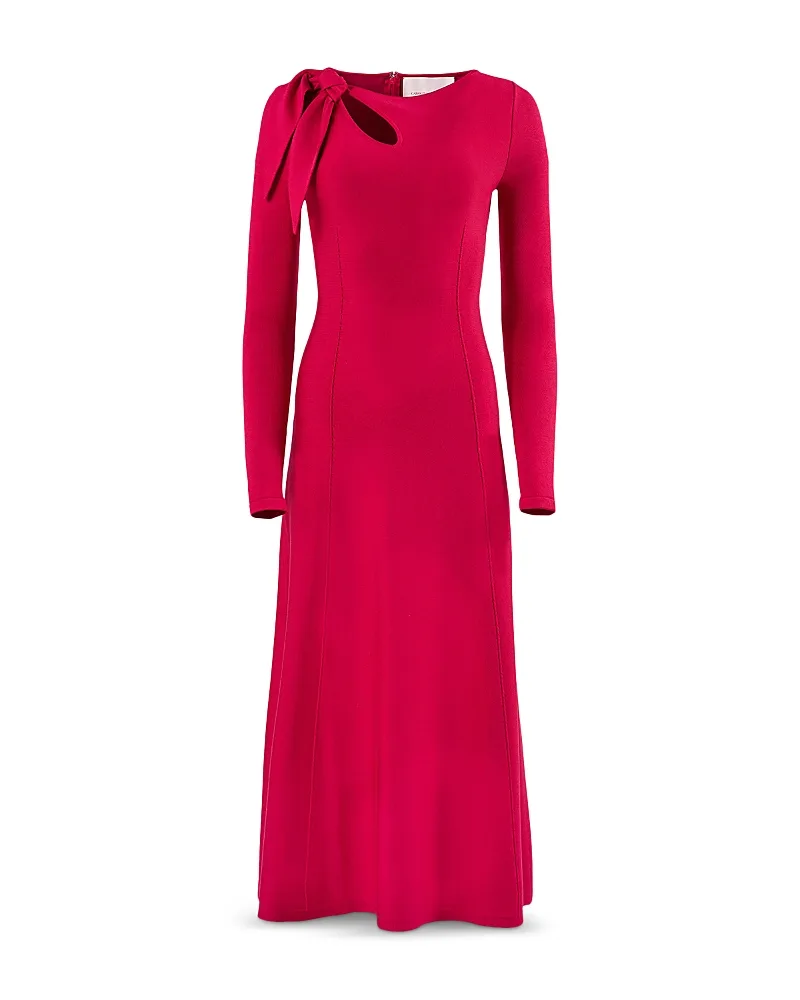 Silk Stretch Long Sleeve Slit Neck Dress by Carolina Herrera