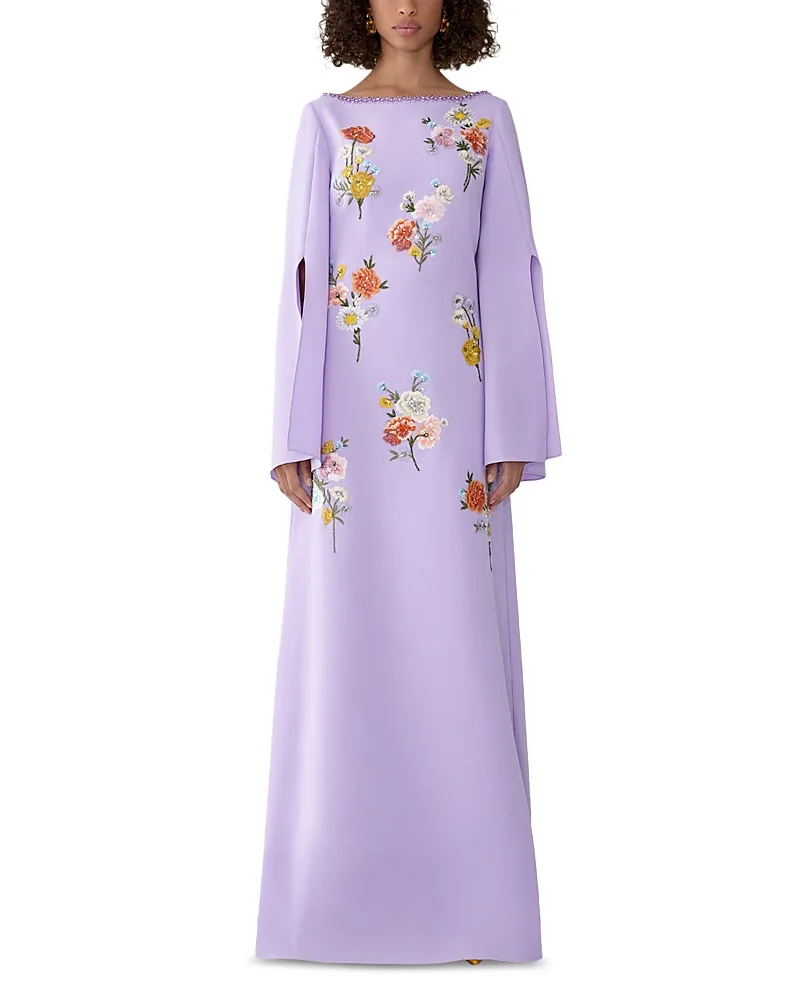 Floral Long Sleeve Caftan Gown by Carolina Herrera