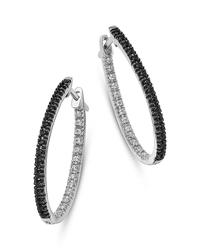 Black & White Diamond Inside Out Oval Hoop Earrings in 14K White Gold, 0.5 Tcw by Bloomingdales Fine Collection