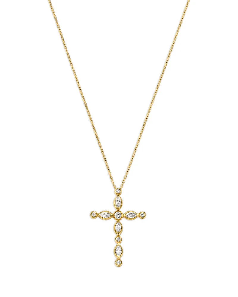 Diamond Mixed Cut Cross Pendant Necklace in 14K Yellow Gold, 0.50 Tcw