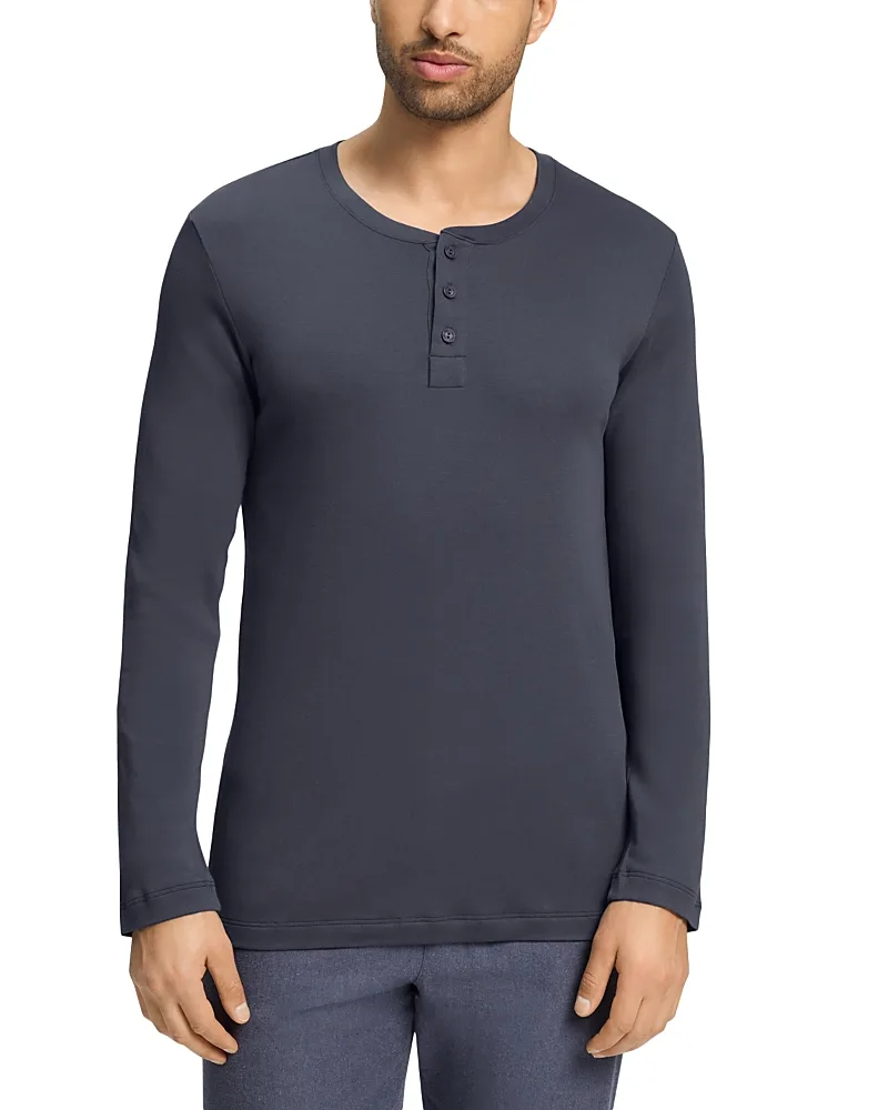 Stormy Cotton Brushed Henley Shirt by Hanro