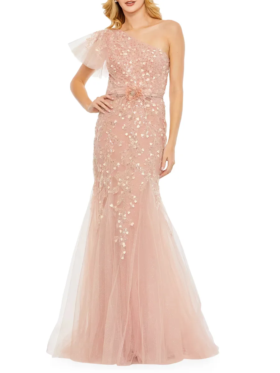 Evening Embellished One-Shoulder Gown by M.A.C.