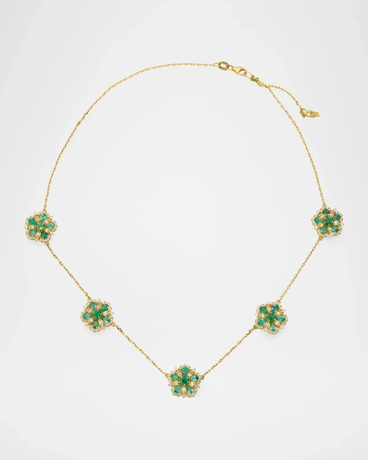 Emerald and White Diamond Flower Necklace by Tanya Farah