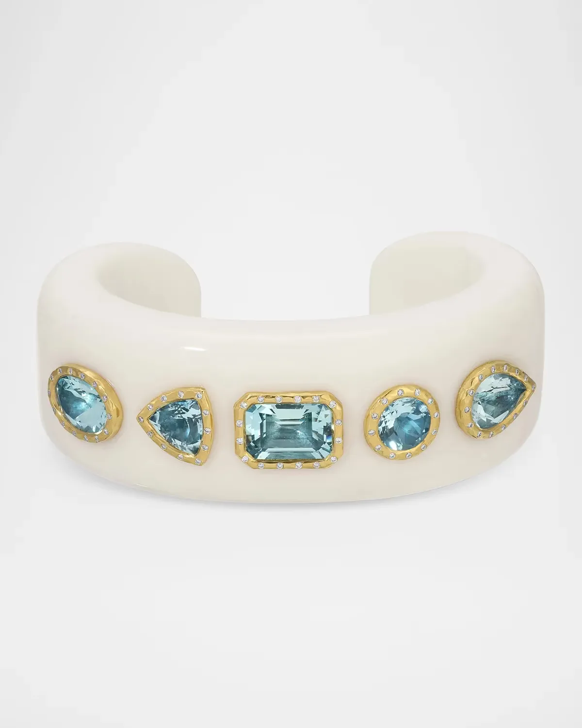18K Nesting Gem Tribute Cuff with White Onyx and Aquamarine by Octavia Elizabeth