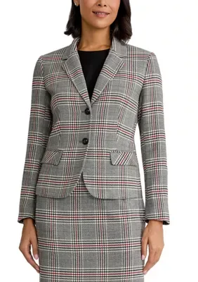 Two Button Plaid Flap Pocket Blazer by Kasper