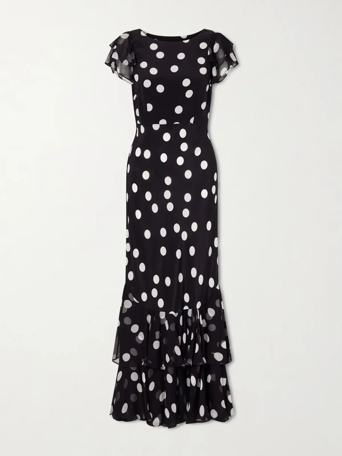 - Ordinia Polka-dot Crepon-trimmed Silk-satin Midi Dress -