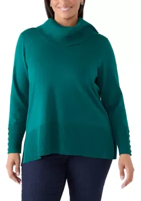 Cowl Neck Button Sleeve Sweater by Cable & Gauge