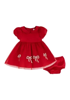 Satin Mesh Bow Dress by Rare Editions