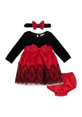 Velvet Embroidered Skirt Dress by Rare Editions