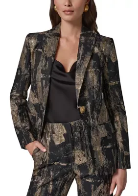 Metallic Print One-Button Peak-Lapel Blazer by Donna Karan