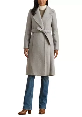 Lauren Ralph Lauren Novelty Wool Long Wrap Coat with Belt by Ralph Lauren