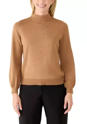 Heatstud Puff Sleeve Mock Neck Sweater by Anne Klein