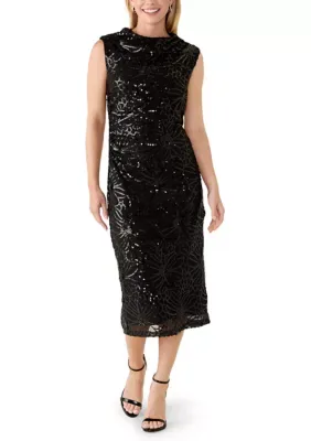 Sleeveless Draped Neck Sequin Midi Dress by Anne Klein