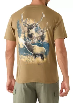 Short Sleeve Winter Elk Graphic T-Shirt by Ocean  Coast
