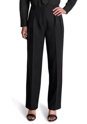 High Rise Fly Front Wide Leg Lurex Pinstripe Pants by Kenneth Cole