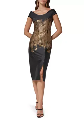 Off-the-Shoulder Brush Stroke Midi Dress by Donna Karan