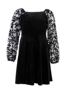 Sheer Flocked Sleeve Velvet Dress by Speechless