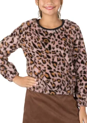 Leopard Print Faux Fur Pullover by Speechless