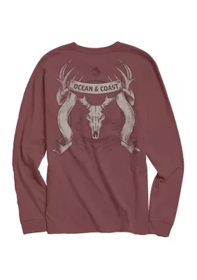 Long Sleeve Deer Head Graphic Shirt by Ocean  Coast