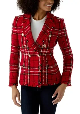 Double Breasted Plaid Boucle Jacket